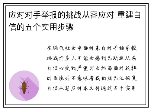 应对对手举报的挑战从容应对 重建自信的五个实用步骤